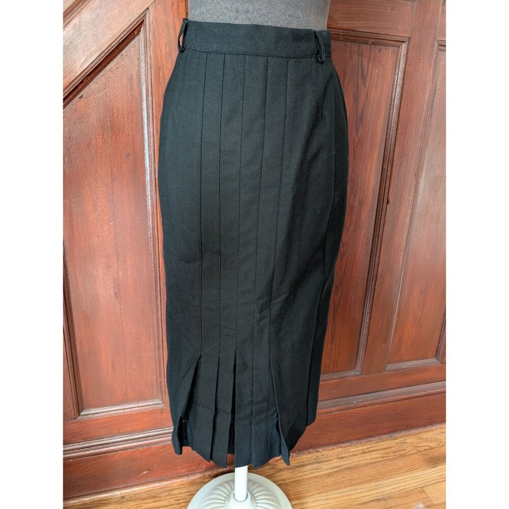 Louis Feraud Black Pleated Wool Midi Skirt F36 Made In Germany